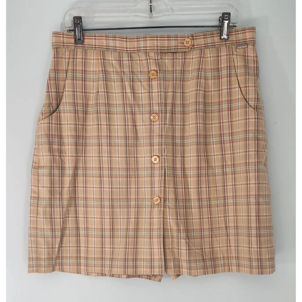 LIZ CLAIBORNE Liz Golf Skort Skirt Size 14 Yellow Beige Green Plaid EUC‎